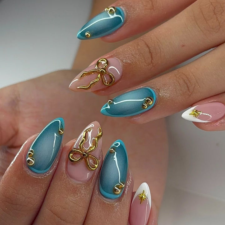Artistic Stiletto Nail Art Set with Gold Accents Kalsten