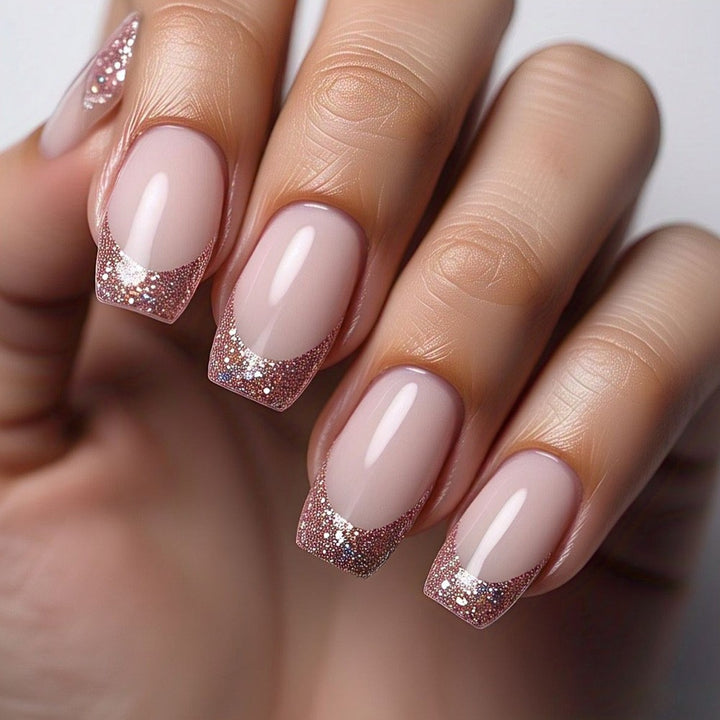 Elegant Artificial Nails with French Manicure and Glitter Effects Kalsten