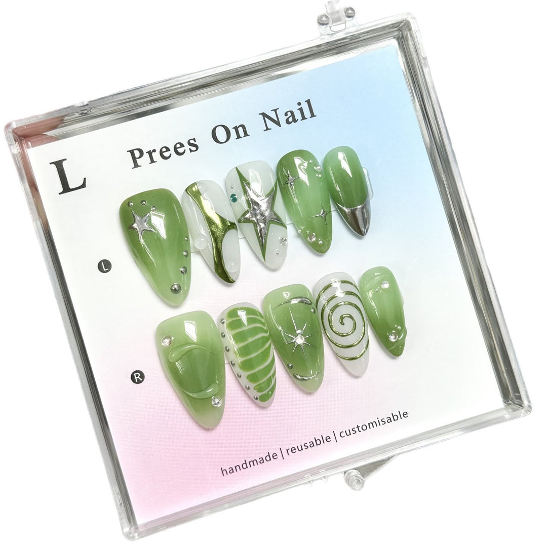 Creative Press-On Nail Art Set with Gem and Decorative Elements