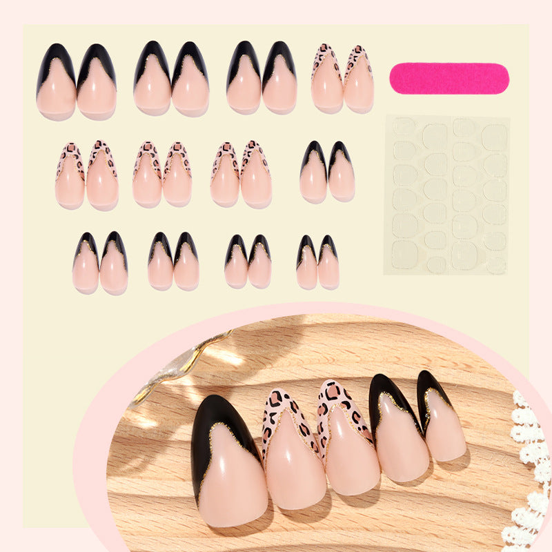 Stiletto Press-On Nail Set with Creative Leopard and Glossy Black Accents Kalsten