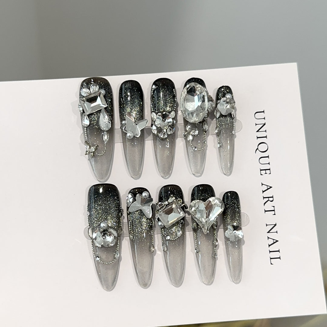 Glamorous Stiletto Press-On Nail Design Set with Crystal Accents