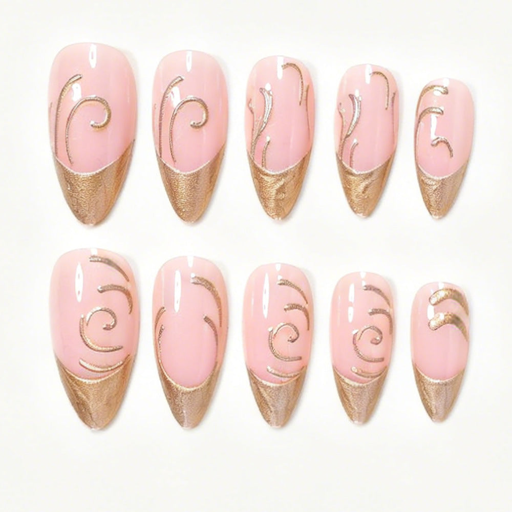 Elegant Gold Accented Press-On Nail Art Kalsten