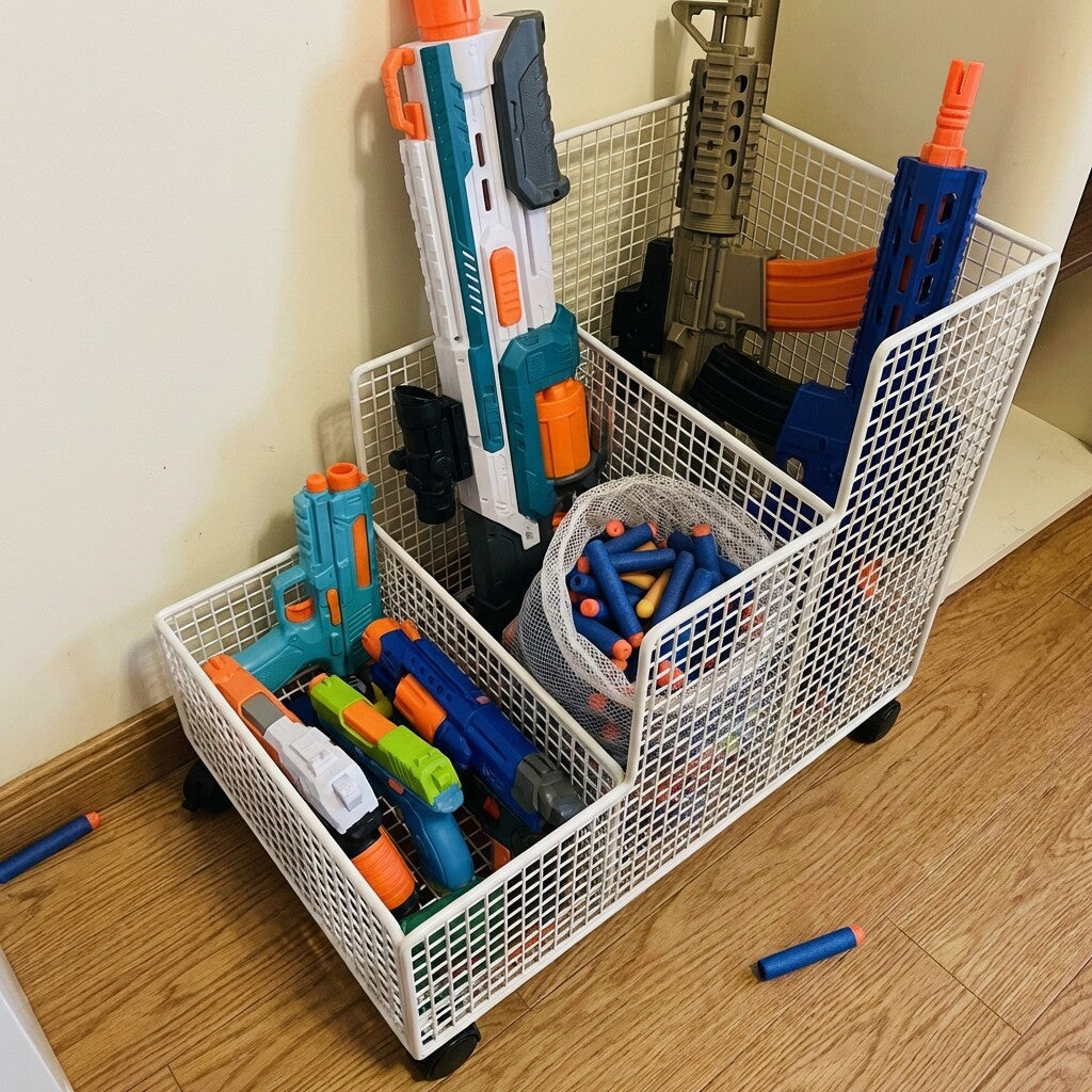 Vertical Mesh Sports and Fitness Equipment Organizer Rack with Divided Compartments