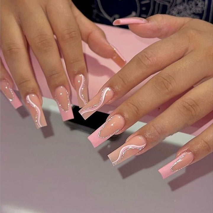 Long Acrylic Press-On Nails with Rhinestone Accents Kalsten