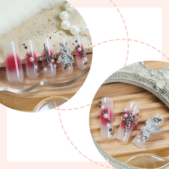 Decorative Nail Art Press-On Nails Set with Elegant Gem Accents kalsten