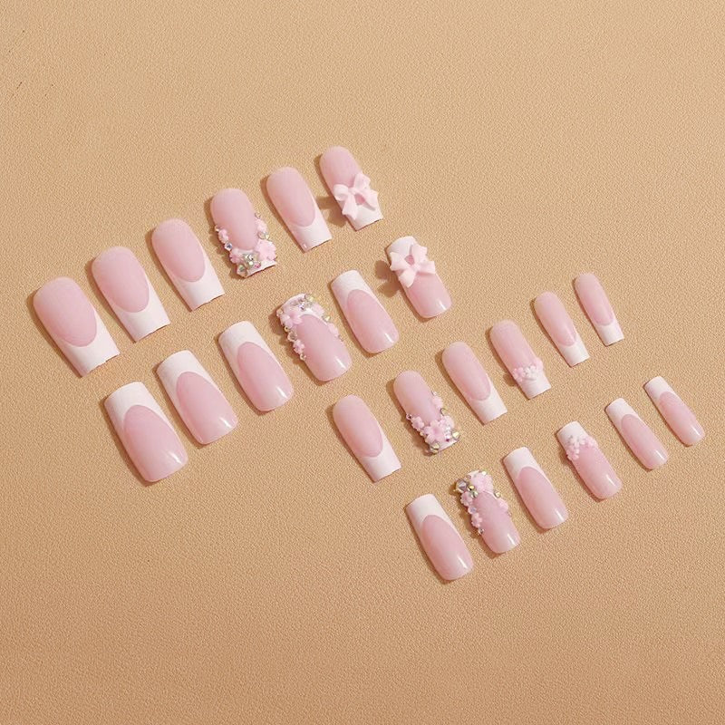 Art nail set with floral 3D accents and glitter decorations Kalsten