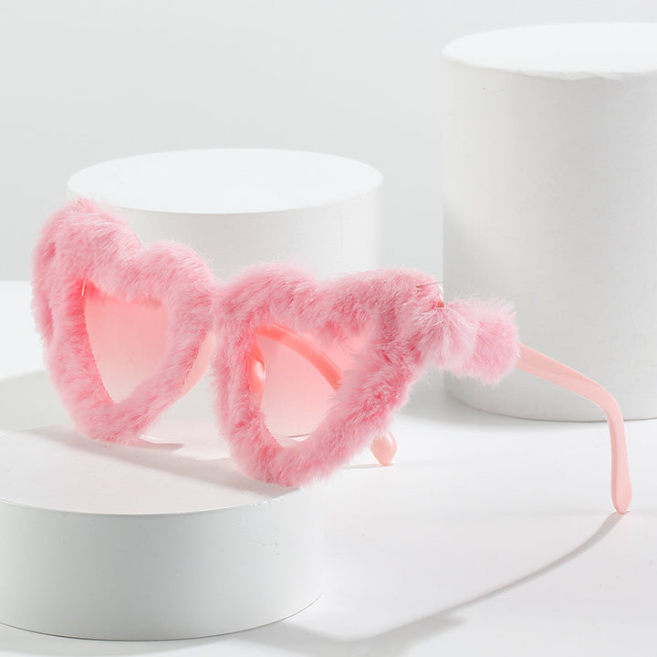 Unique Heart-Shaped Fur-Trimmed Sunglasses Kalsten