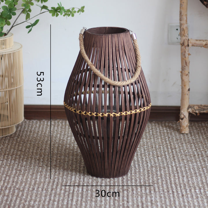 Stylish lantern made of rattan with wooden frame Kalsten