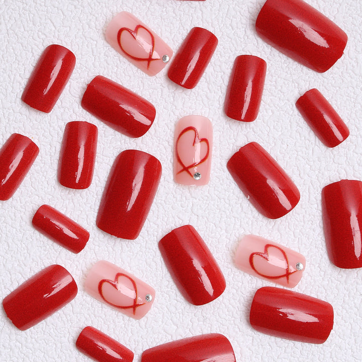 Romantic Heart-Embellished Press-On Nails Kalsten