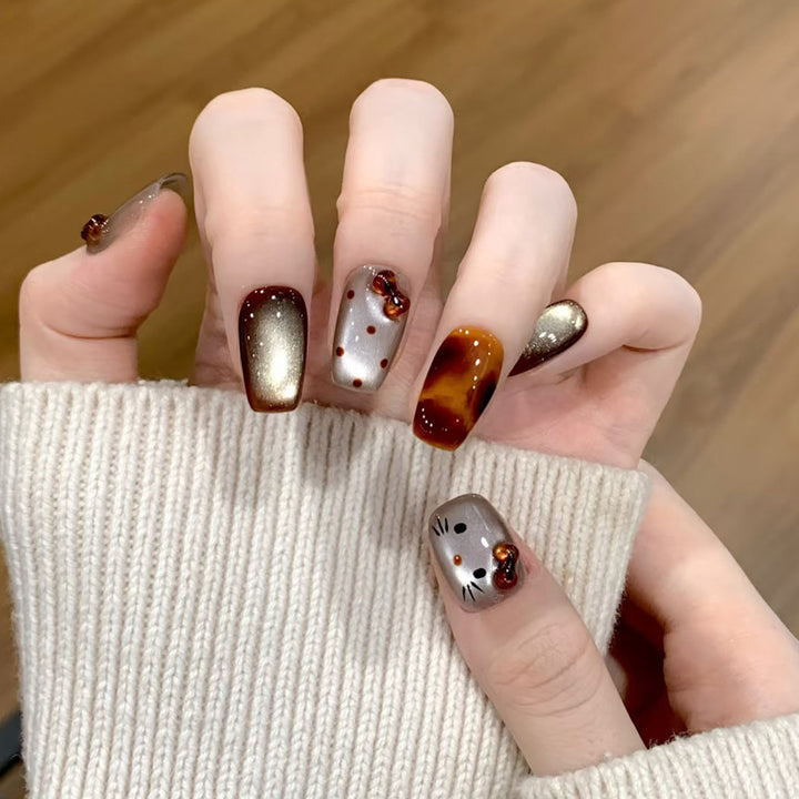 Artistic Glossy Press-On Nail Set with Embellishments Kalsten