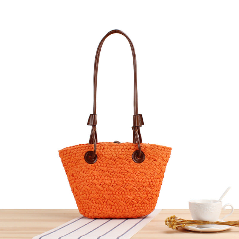 Handmade beach bag with brown leather handles Kalsten
