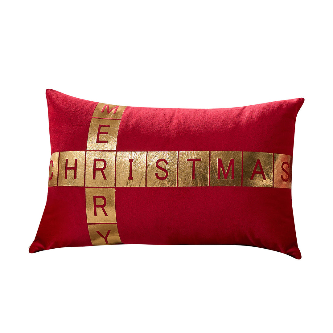 Velvet Foil-Block Crossword Lumbar Throw Pillow Cover with Hidden Zipper