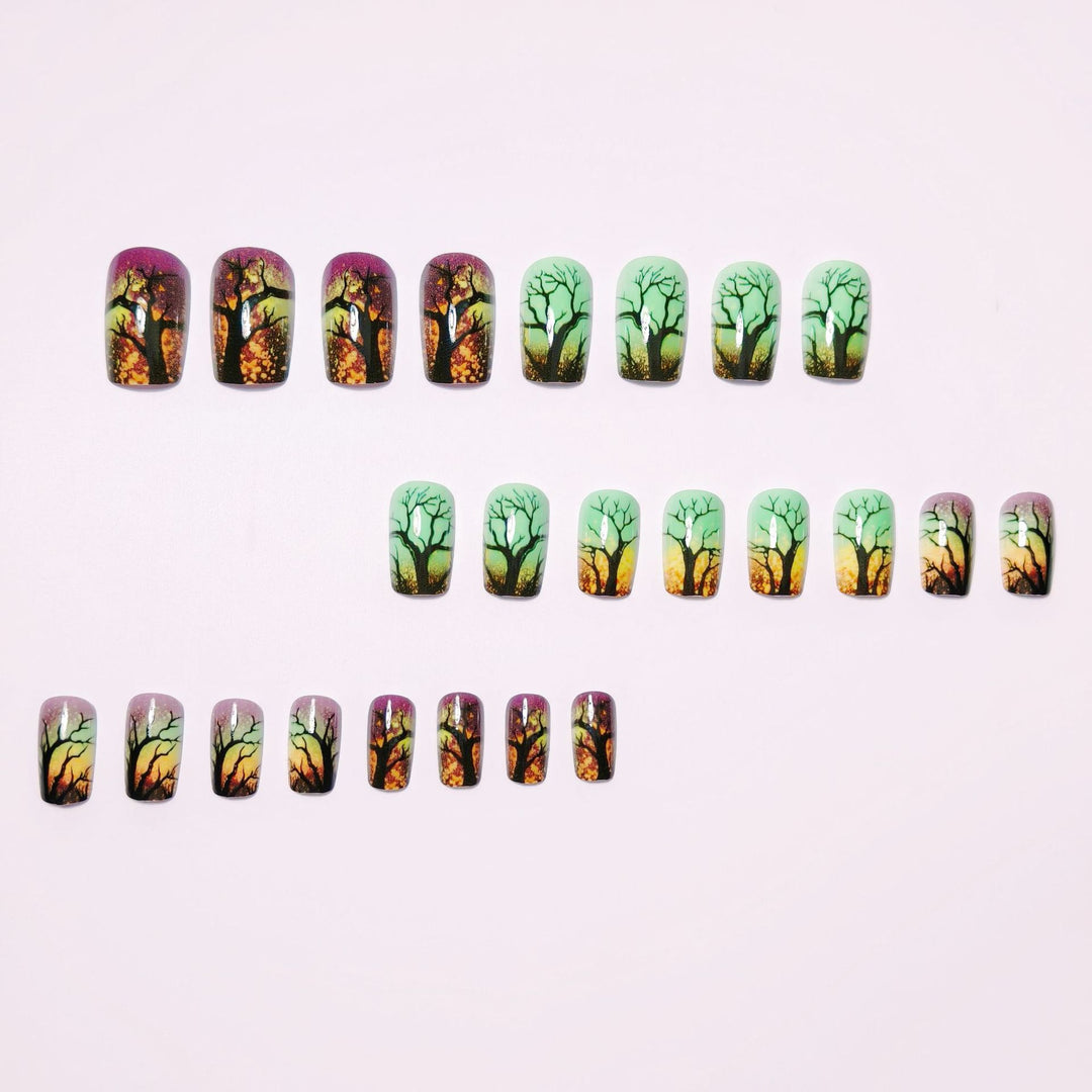 Artificial nails with fascinating tree silhouette design Kalsten
