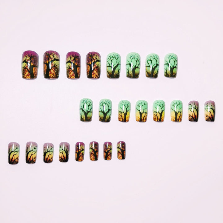 Artificial nails with fascinating tree silhouette design Kalsten
