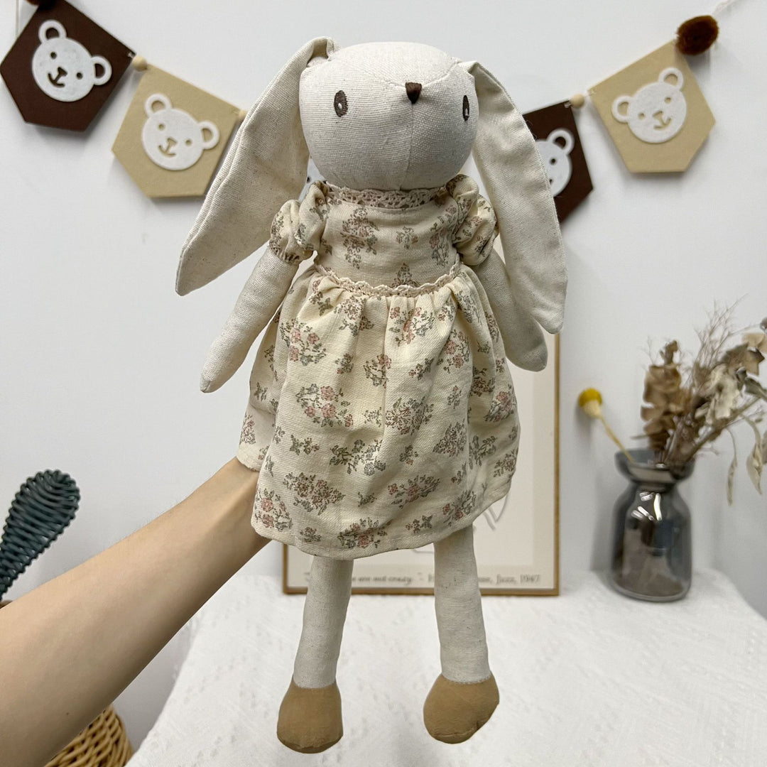 Handmade Linen Plush Mouse Doll with Gingham Overalls