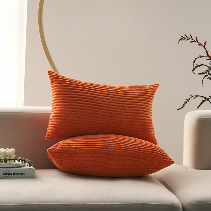 Square corduroy look decorative cushion cover with distinctive longitudinal ribbing, soft velvet finish and concealed zipper Kalsten