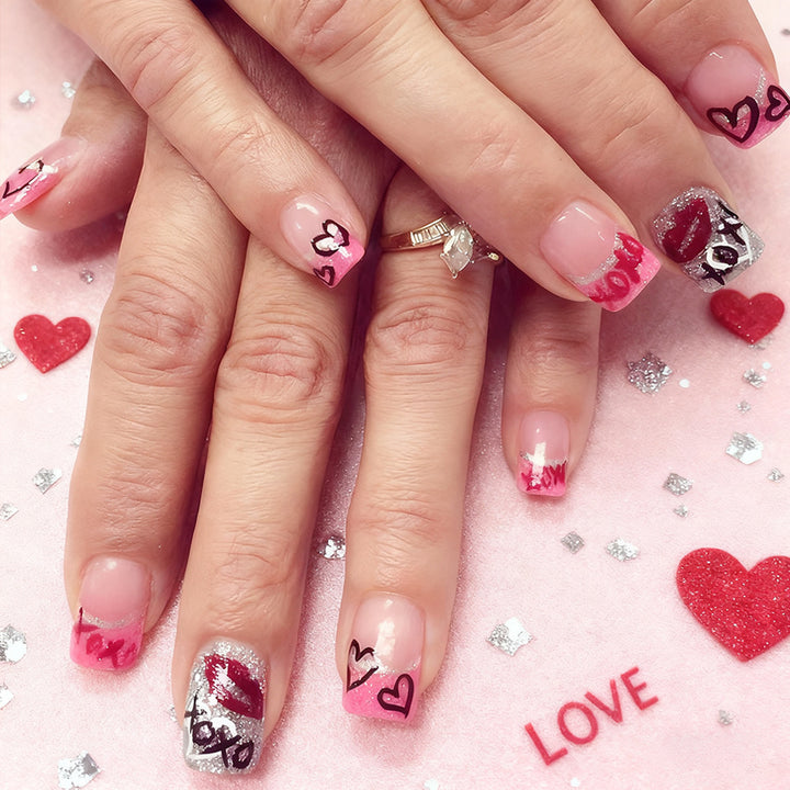 Romantic Heart-Themed Press-On Nail Art Kalsten