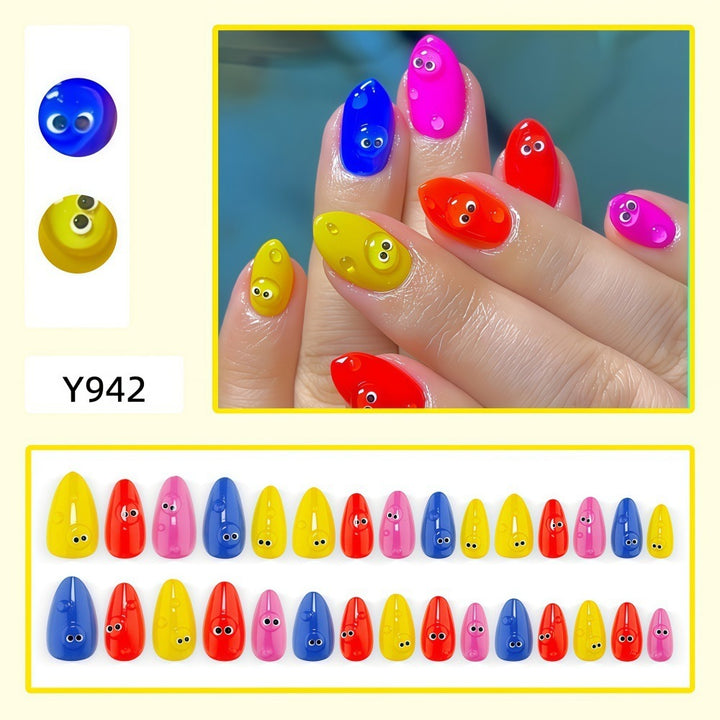 Creative artificial nails with funny faces and colorful accents Kalsten
