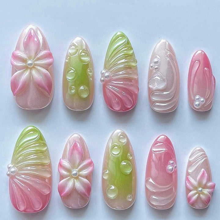 Elegant Artificial Nails with Botanical Designs Kalsten