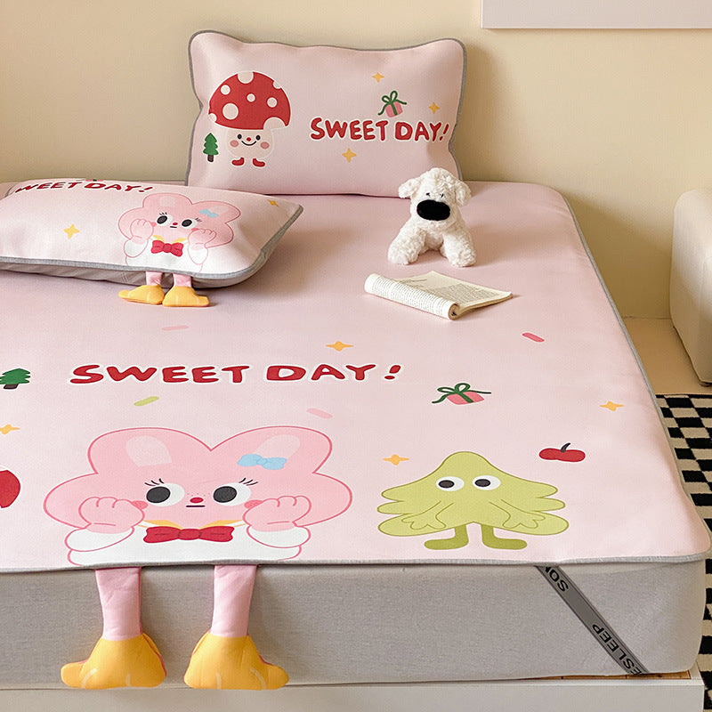 Children's tension cover with anti-slip, cartoon breakfast print, and 3D boot applications