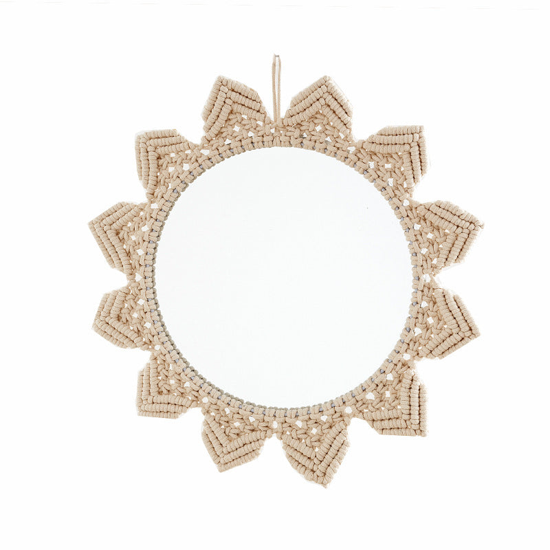 Decorative Macramé Wall Mirror with Floral Design Kalsten