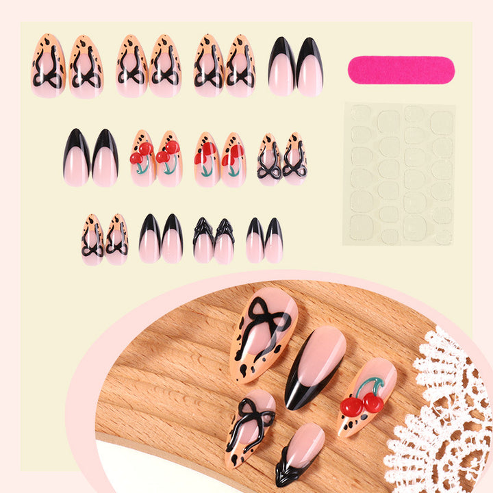 Creative Nail Art Press-On Set with Bow and Cherry Designs kalsten