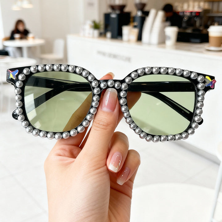 Luxury Pearl-Embellished Cat-Eye Sunglasses Kalsten