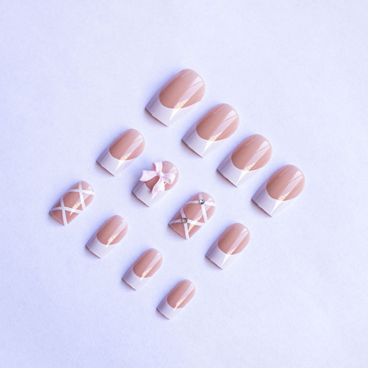 Premium Decorative Press-On Nails with Bow and Rhinestone Accents Kalsten
