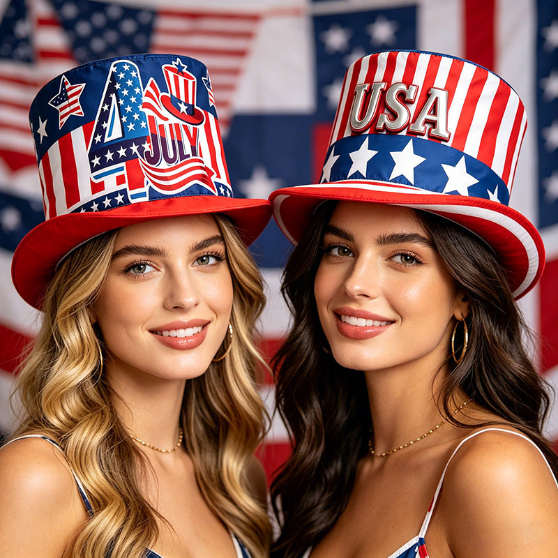 Unisex nan more patriotic party top hat with USA flag design and wide brim Kalsten