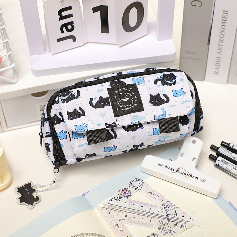 Cat-Themed Multi-Compartment Pencil Case