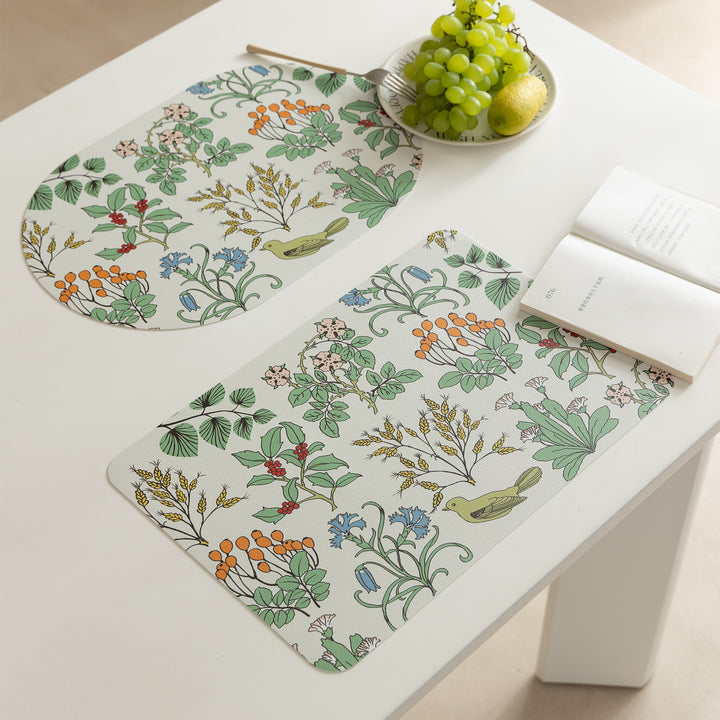 Wipeable table mats made of PU leather with botanical silhouette design Kalsten
