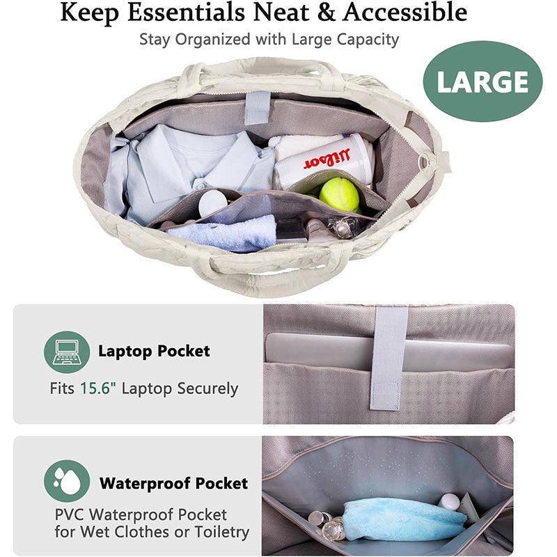 Sporty quilt bag with separate shoe compartment and pockets for accessories Kalsten