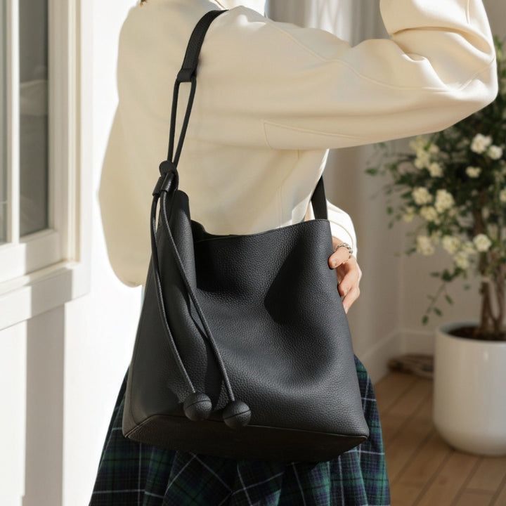 Soft-Structure Pebbled Vegan Leather Drawstring Hobo Shoulder Bag