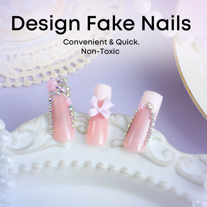 Artificial nail set with careful ribbon and glitter decorations Kalsten