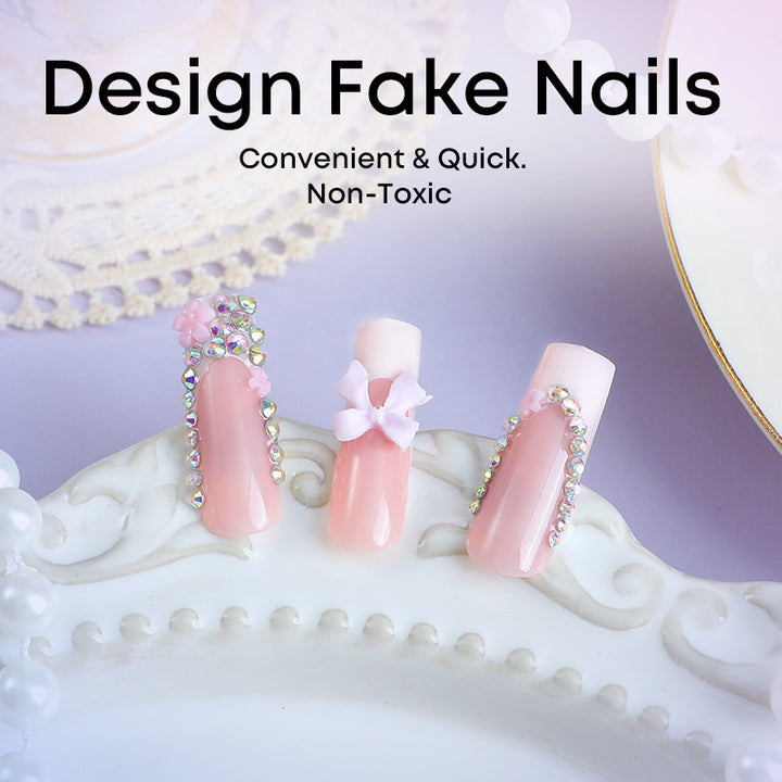 Artificial nail set with careful ribbon and glitter decorations Kalsten