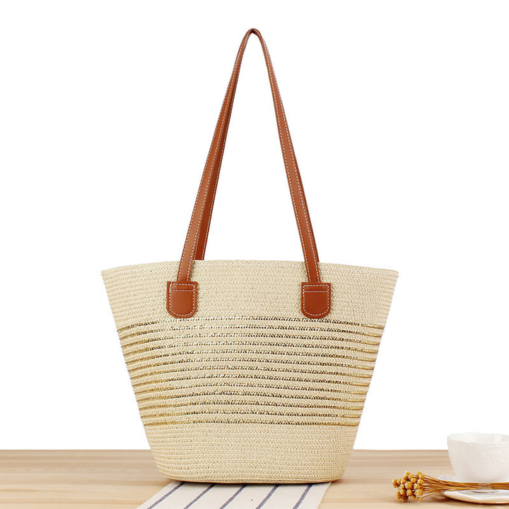 Elegant Straw Bag with Attractive Leather Handles Kalsten