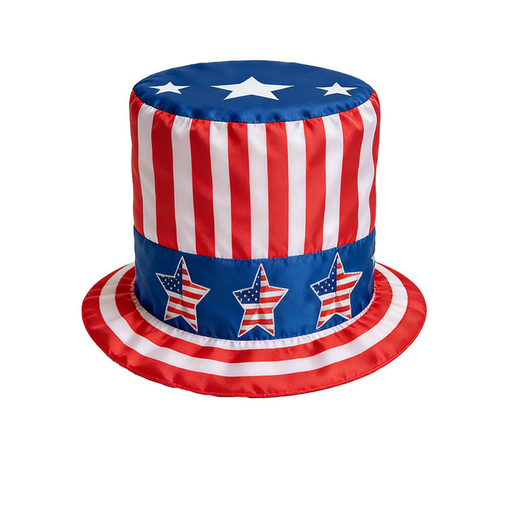 Unisex nan patriotic novelty tall top hat with star-printed band and striped brim Kalsten