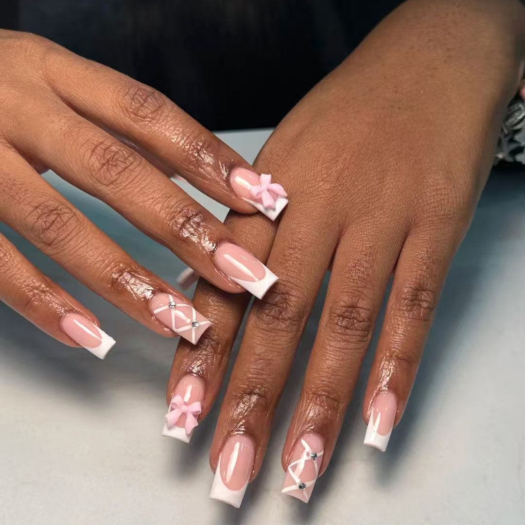 Premium Decorative Press-On Nails with Bow and Rhinestone Accents Kalsten