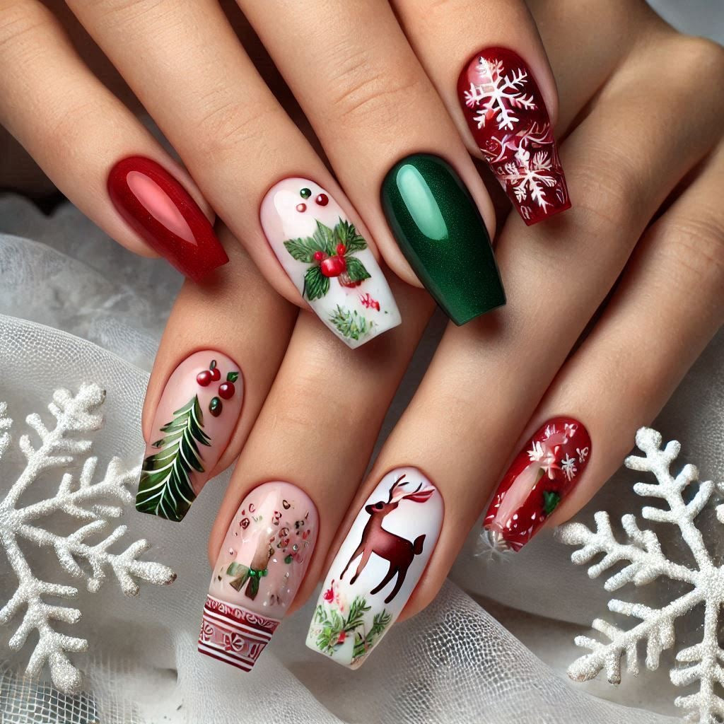 Artificial nails with festive Christmas designs Kalsten