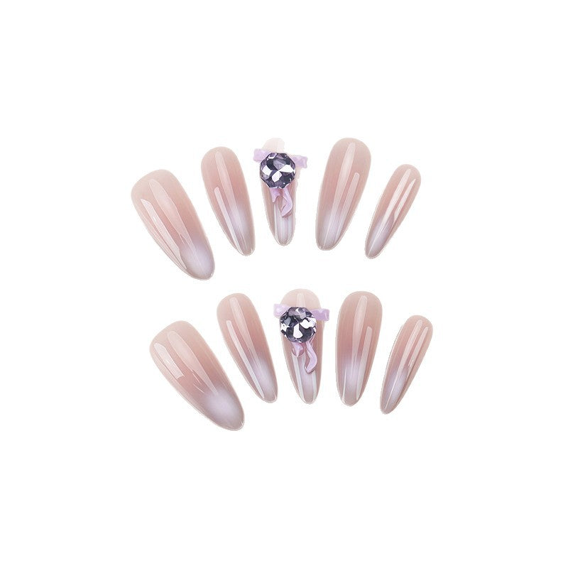 Artistic Ombre Press-On Nail Design with Crystal Accent Kalsten