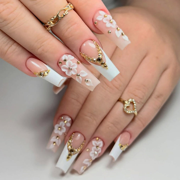 Premium Decorative Press-On Nail Set with Floral Embellishments Kalsten