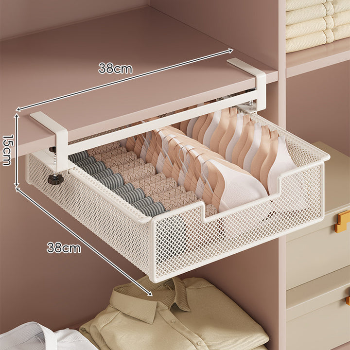Under-Shelf Pull-Out Mesh Bra and Lingerie Drawer Organizer with Clamp Mount