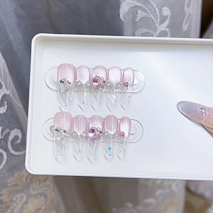 Elegant Decorative Press-On Nail Set with Gem Accents Kalsten