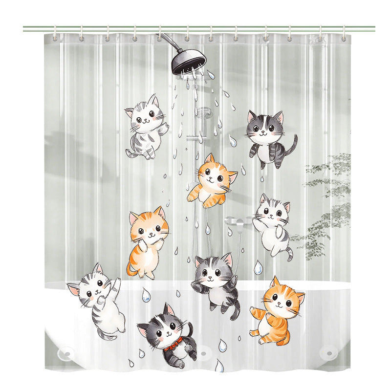 Cute Cartoon Cat-Themed Shower Curtain Kalsten