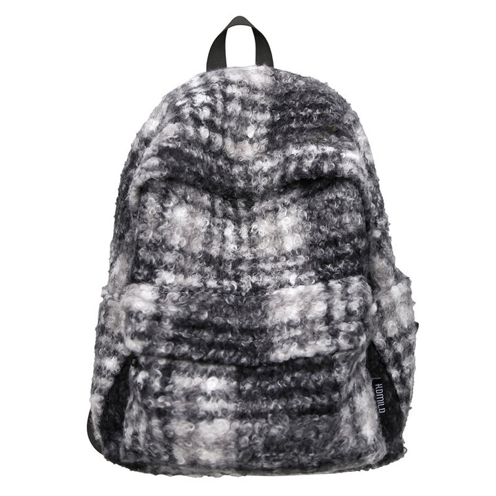 Cozy Fleece Checkered School Backpack Kalsten
