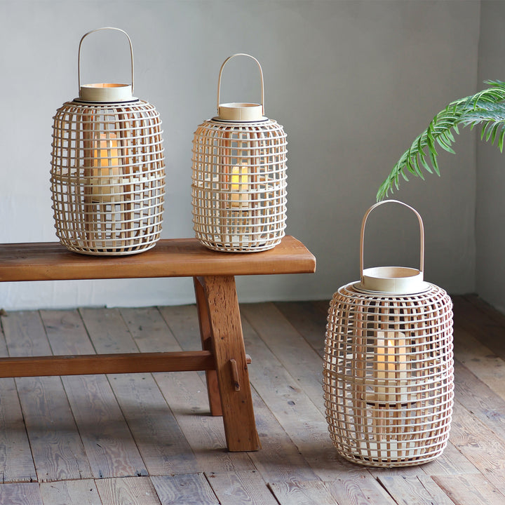 Rustic lantern made of woven material Kalsten