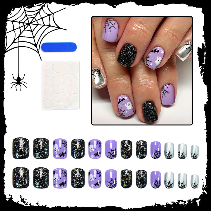Halloween Artificial Nail Set with Spooky Designs and Glitter Accents Kalsten