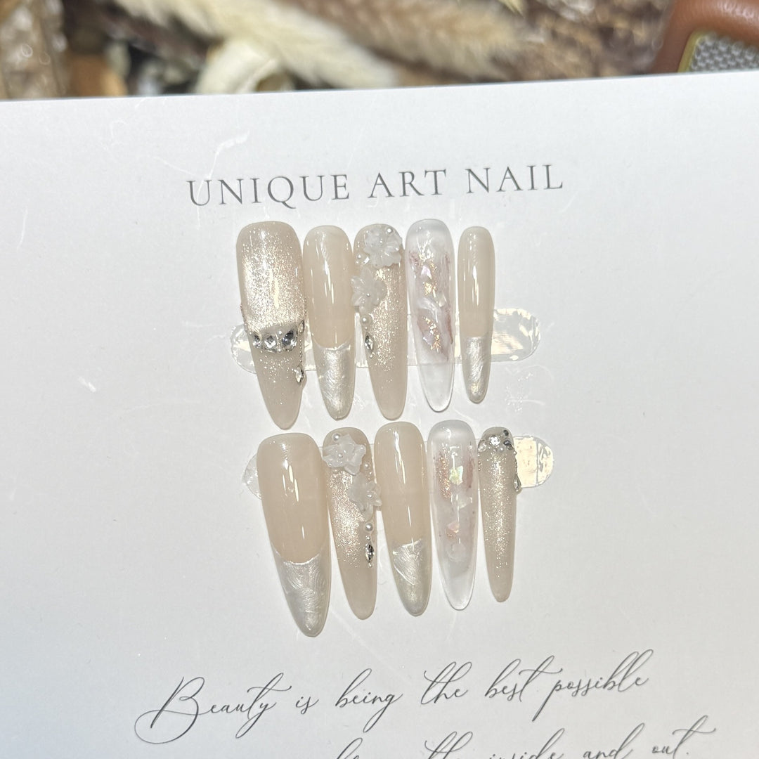 Artistic Long Press-On Nail Set with Elegant Floral Design Kalsten