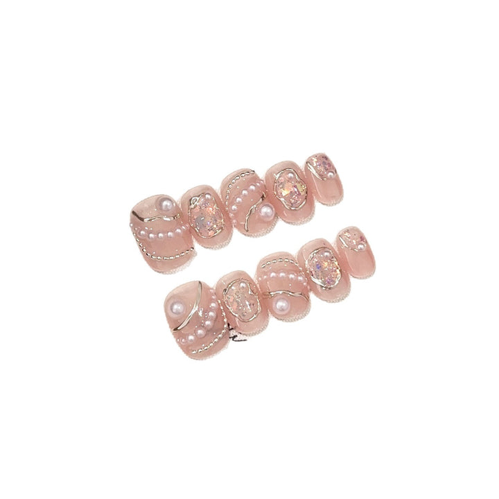 Elegant Pearl and Crystal-Accented Press-On Nail Set