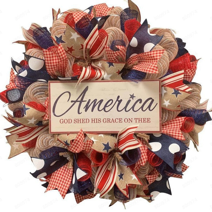 Unisex nan layered star wreath door decor with mixed ribbon bows and wooden accents Kalsten
